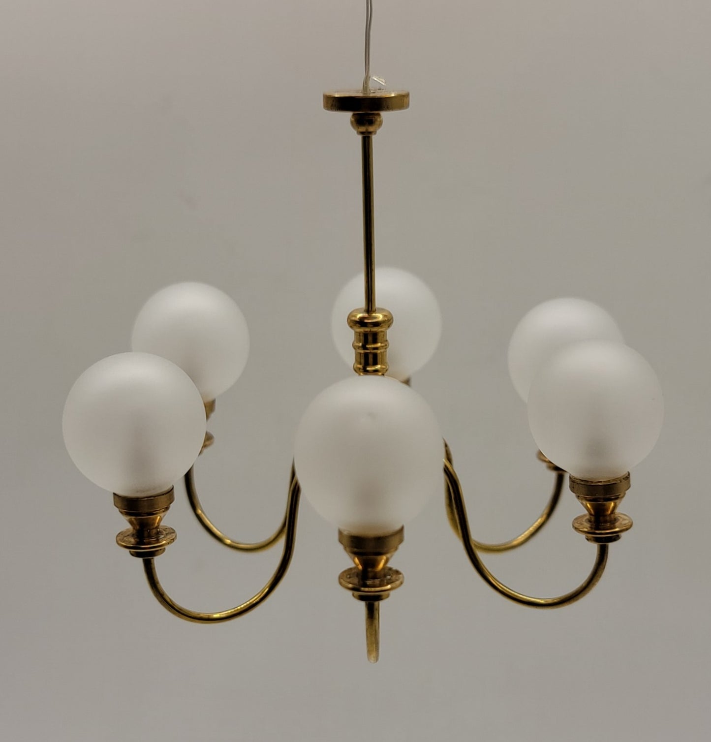 6-Arm Brass Chandelier, Frosted Ball Globe Shades