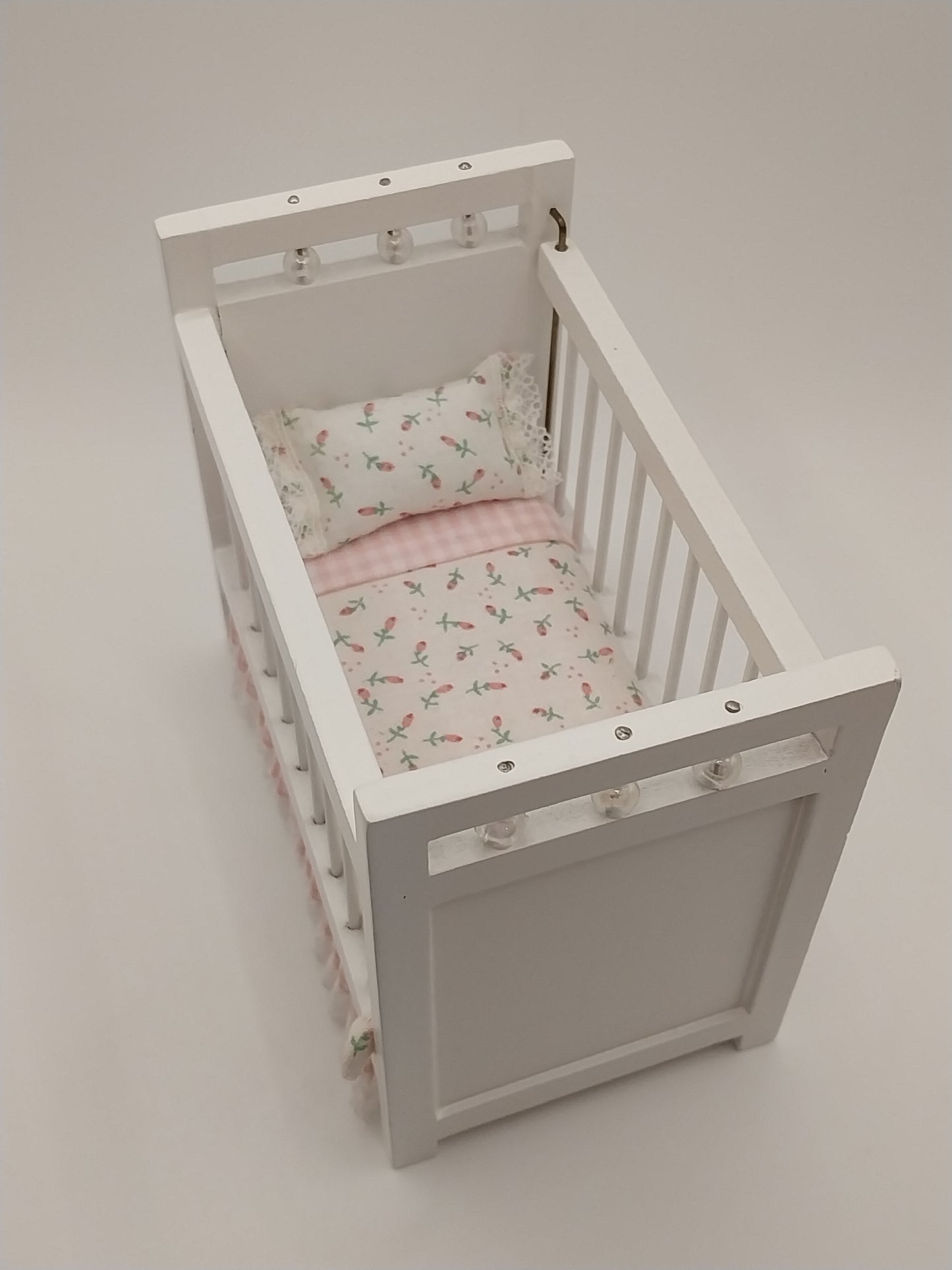 White Crib, Dressed, Pink Floral