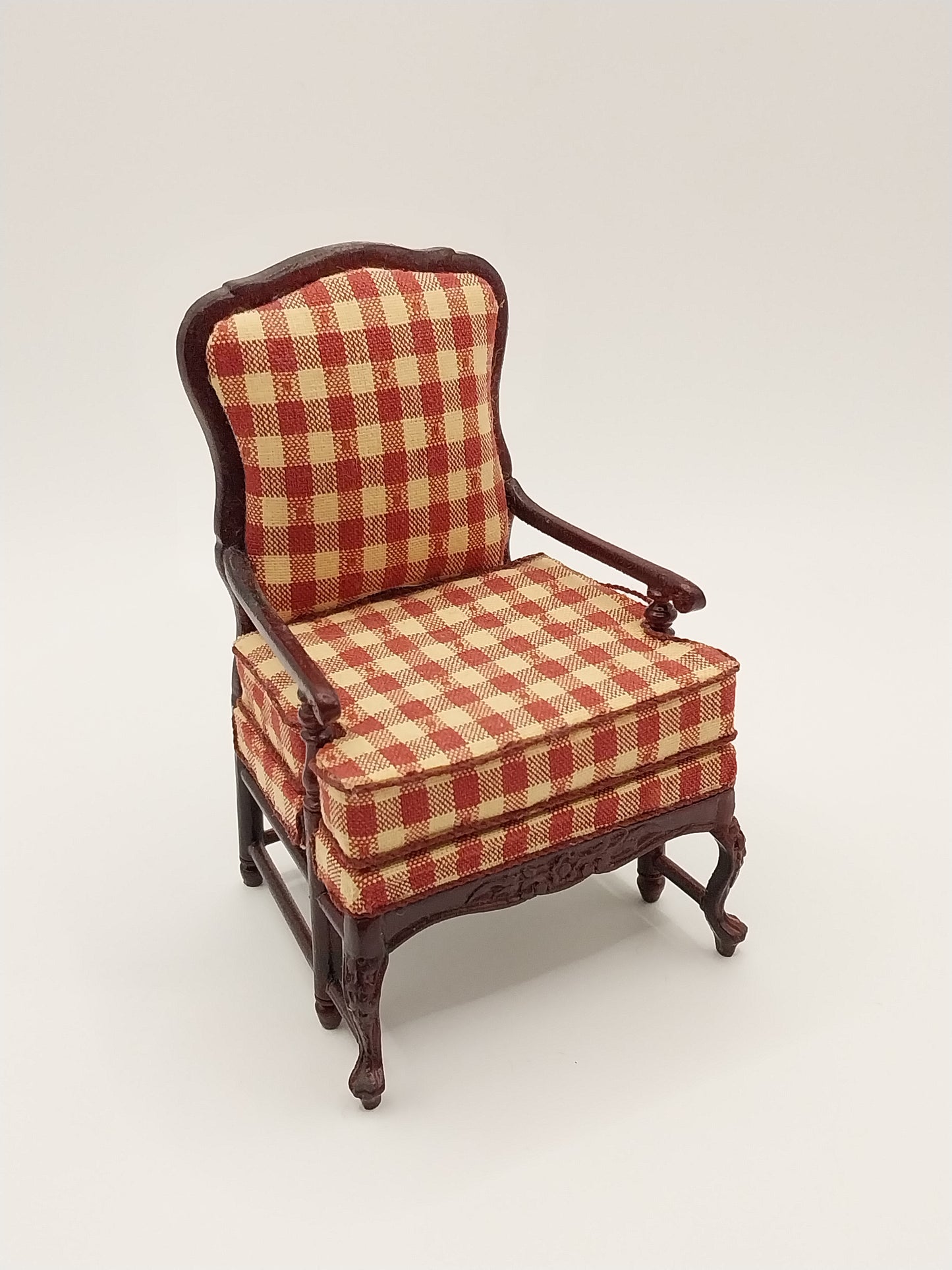CBB026, Amise French Country Living Room Set, Red & Cream Plaid, Mahogany