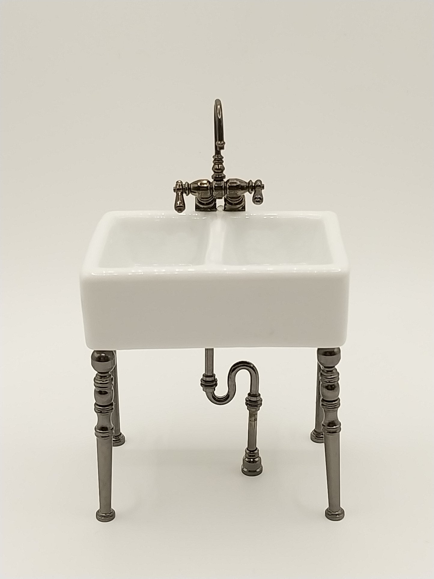 Small White Porcelain Sink, Chrome