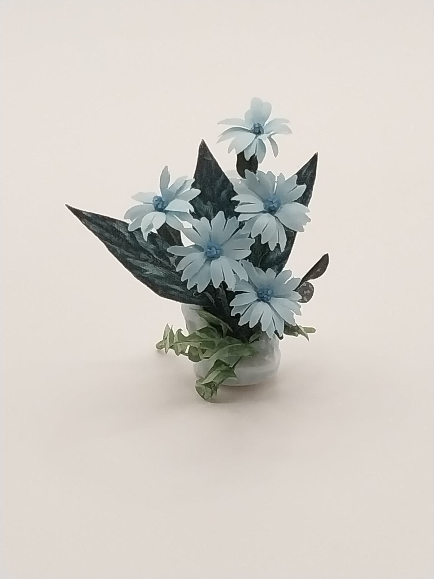 Blue Daisies & Ivy In Duck Vase