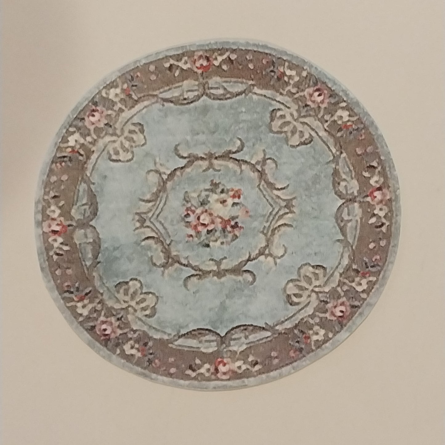 Rug #521, Round Floral, Aqua & Gray