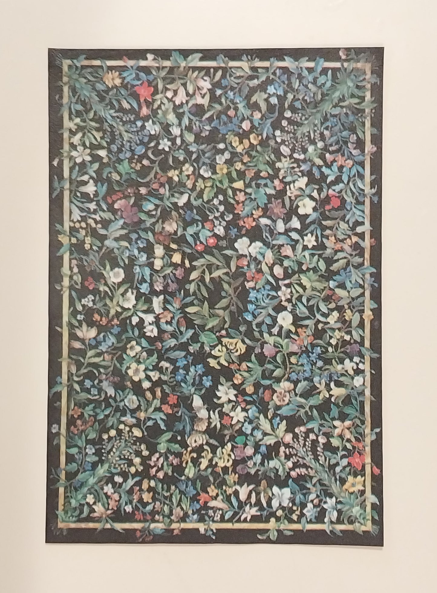 Rug #456, Rectangle Floral, Black