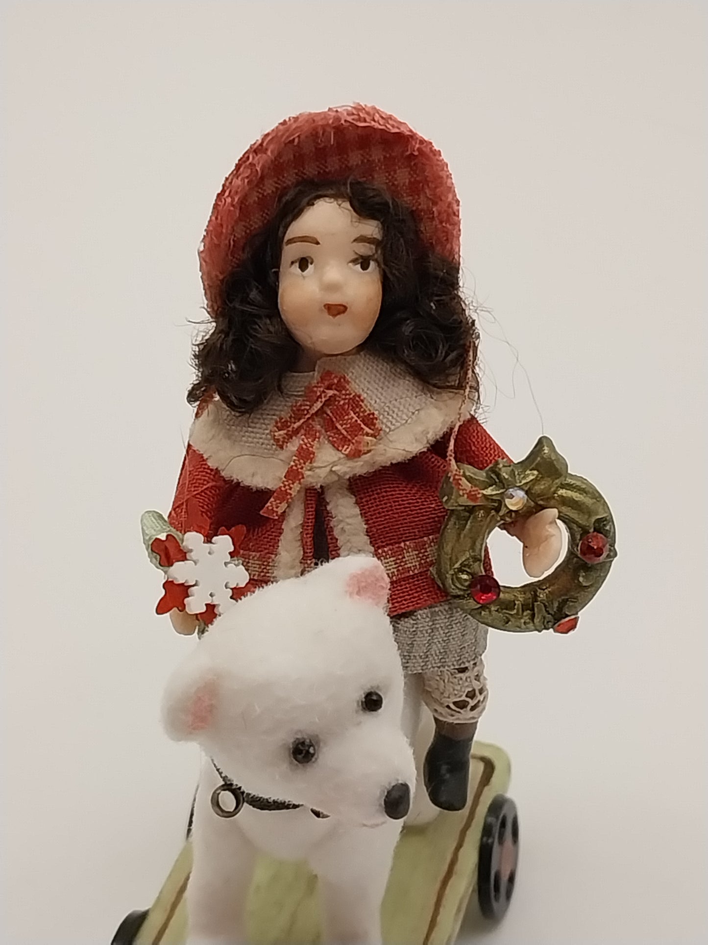 Christmas Doll On Bear With Cart