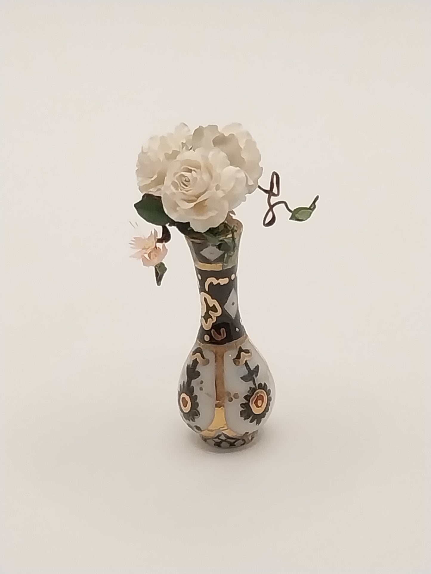 White Roses In Handpainted Vase