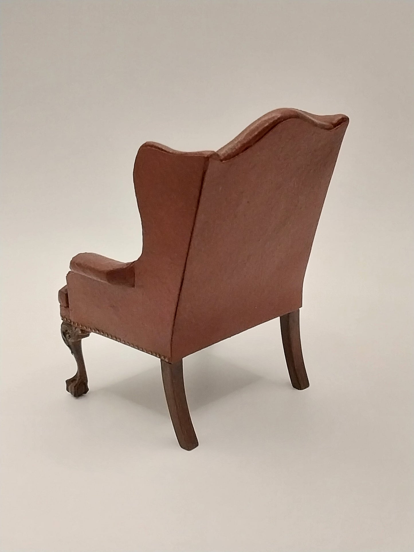 Chippendale Wing Chair, Burgundy Tufted Leather
