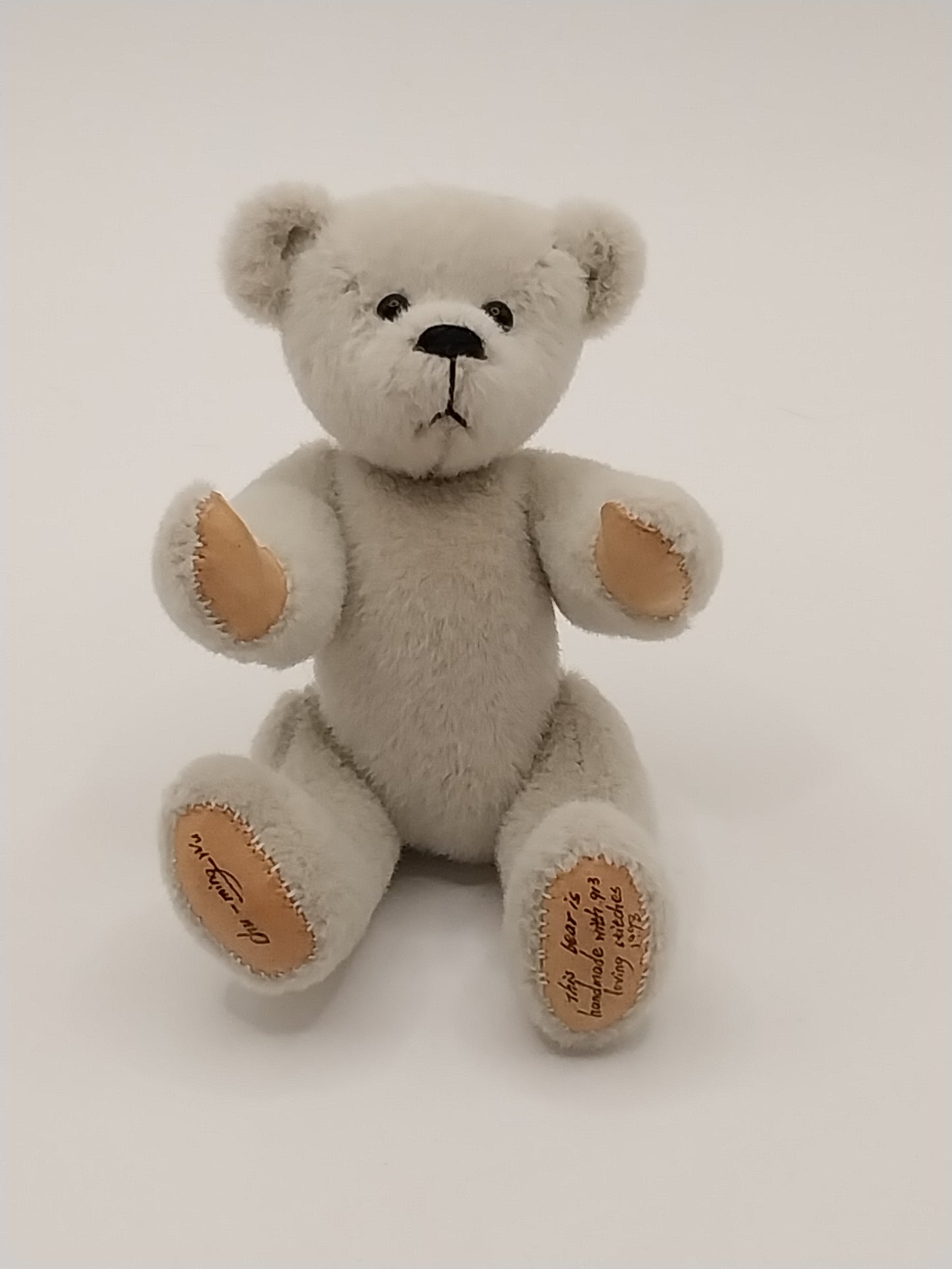 Teddy Bear With Leather Pads, Signed, Tan Cashmere, 3"