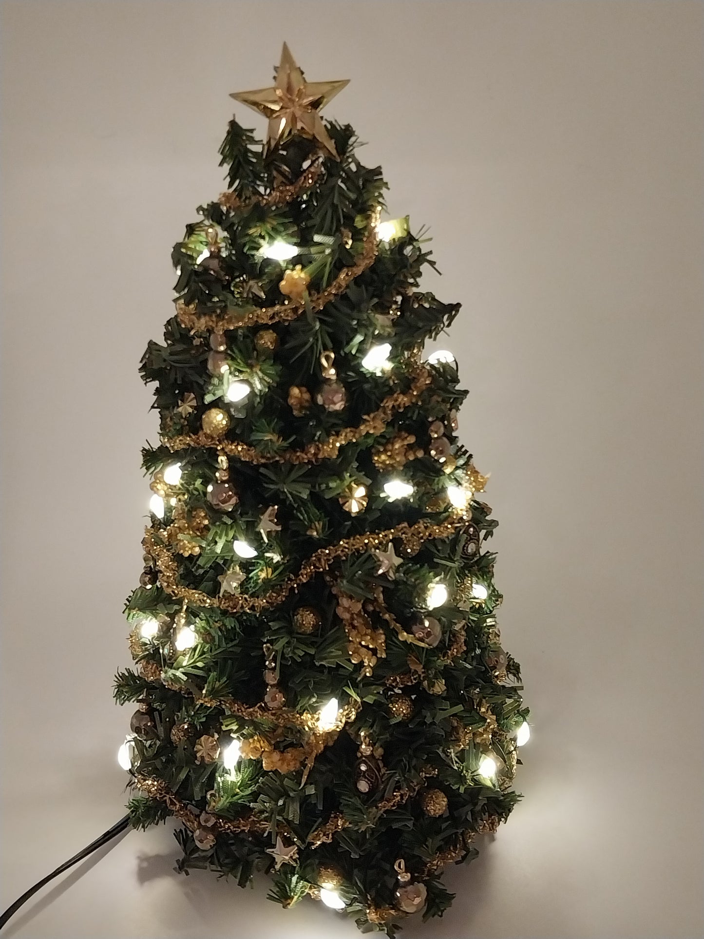 Working Christmas Tree, Gold With Color Lights