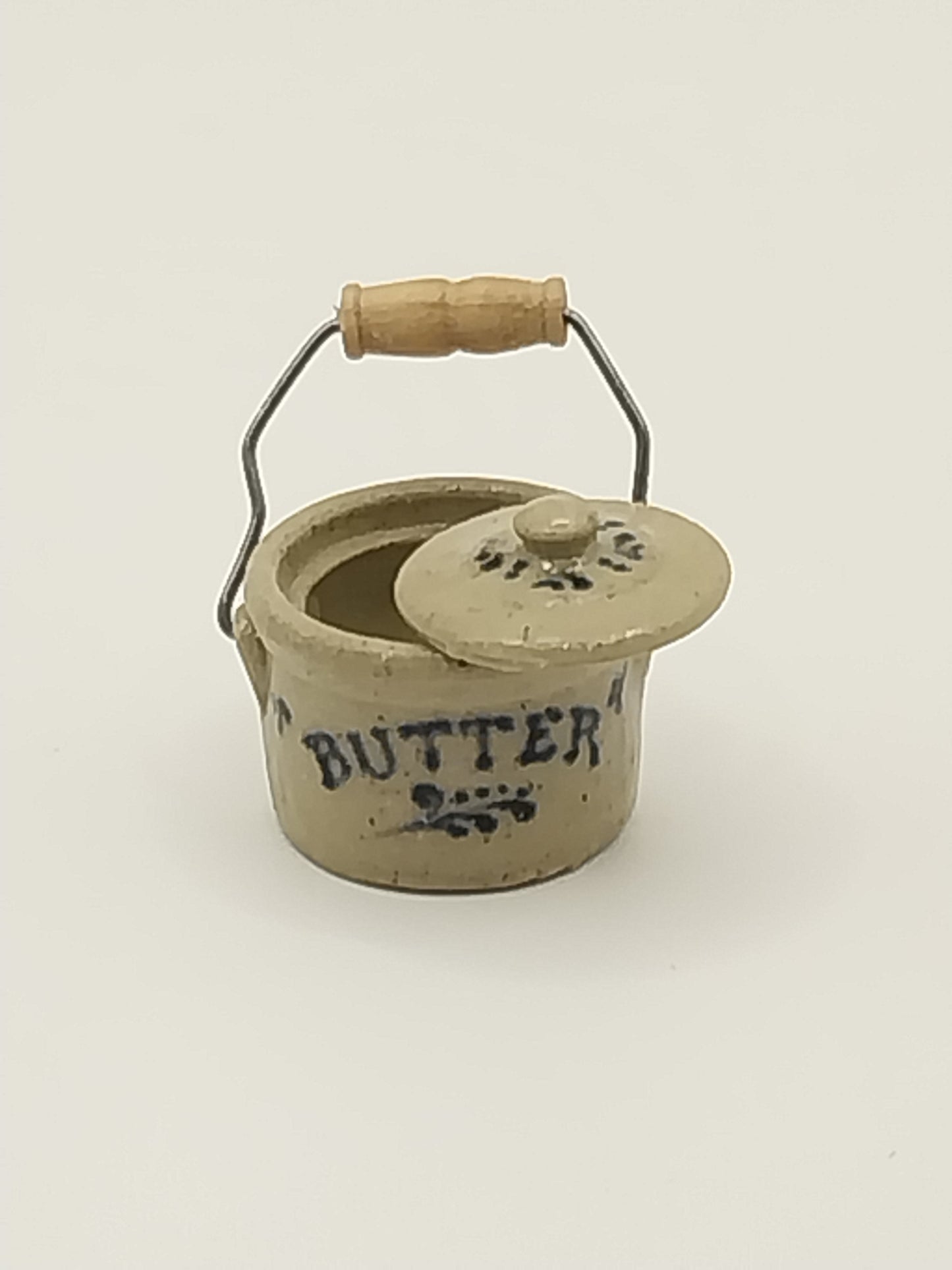 Stoneware Butter Crock With Wooden Handle