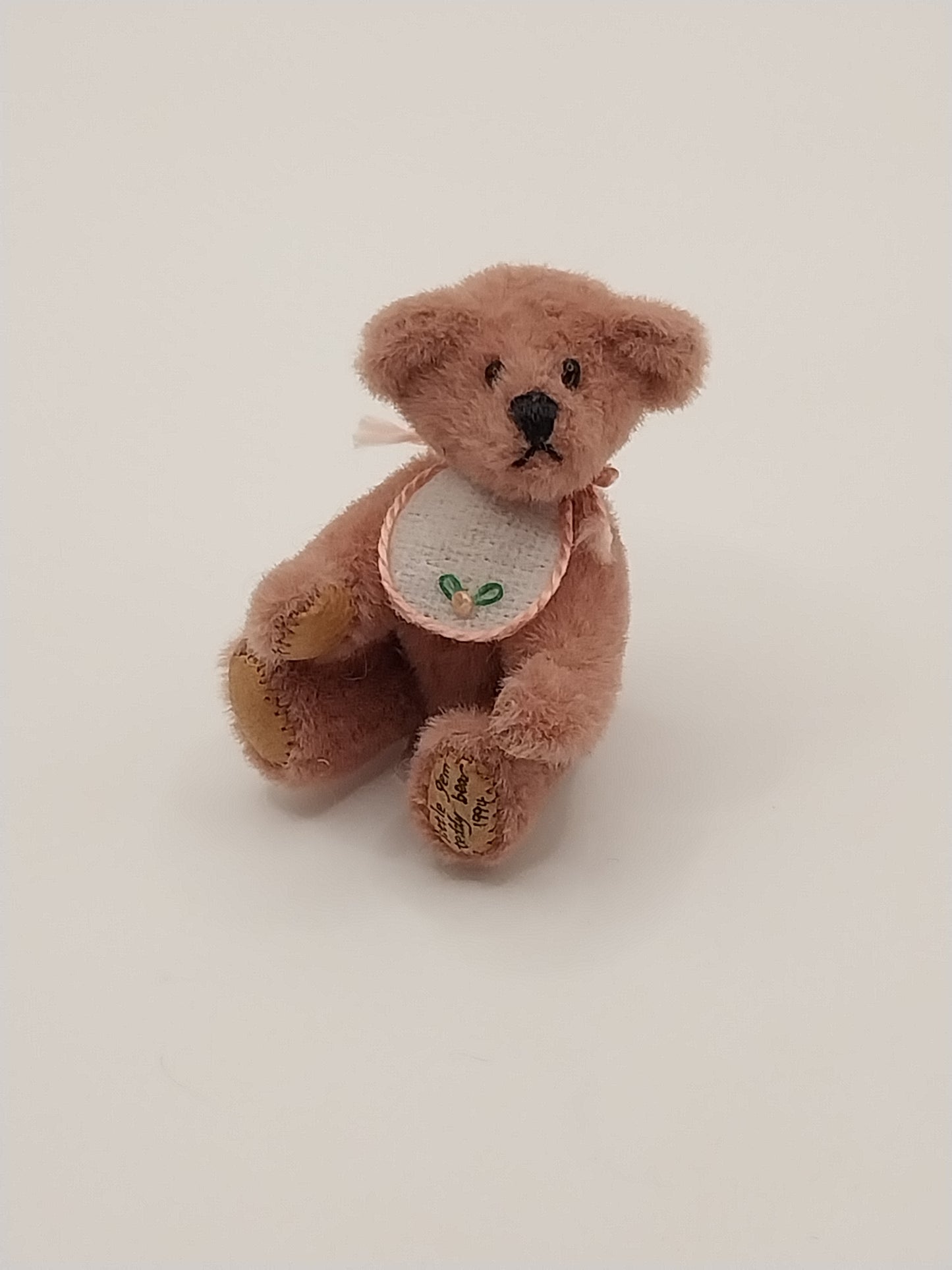 Teddy Bear With Bib, Rose, Handmade