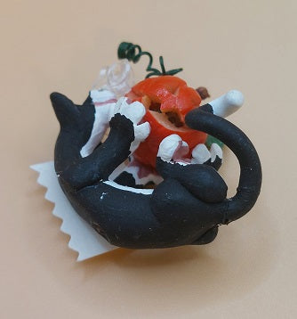 Cat with Jack O'Lantern, Fimo