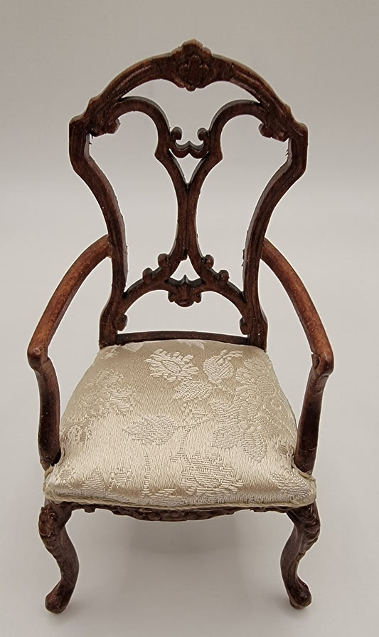 Victorian Arm Chair, Brocade Cream