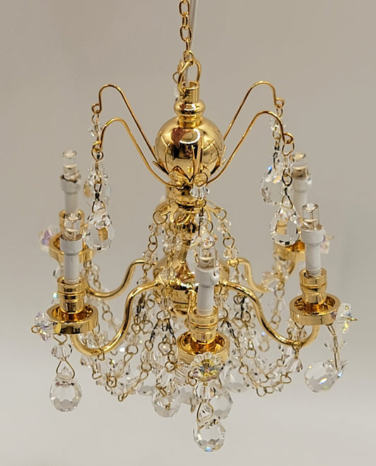 6 Arm Crystal Chandelier in Brass, LED