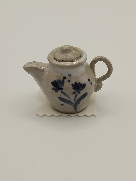 Teapot, Pottery, Large, Tan, Floral