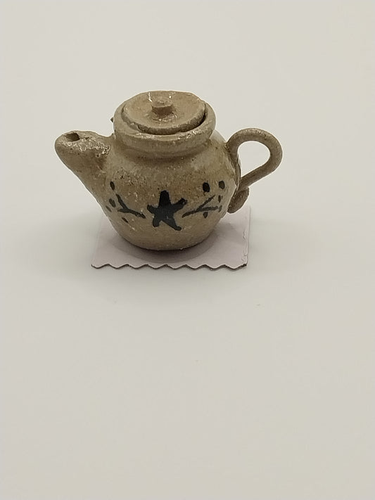 Teapot, Pottery, Large, Tan, Star