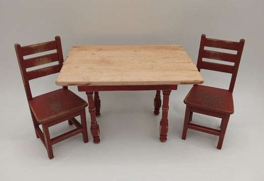 Colonial Kitchen Table & 2 Chairs, Red & Natural