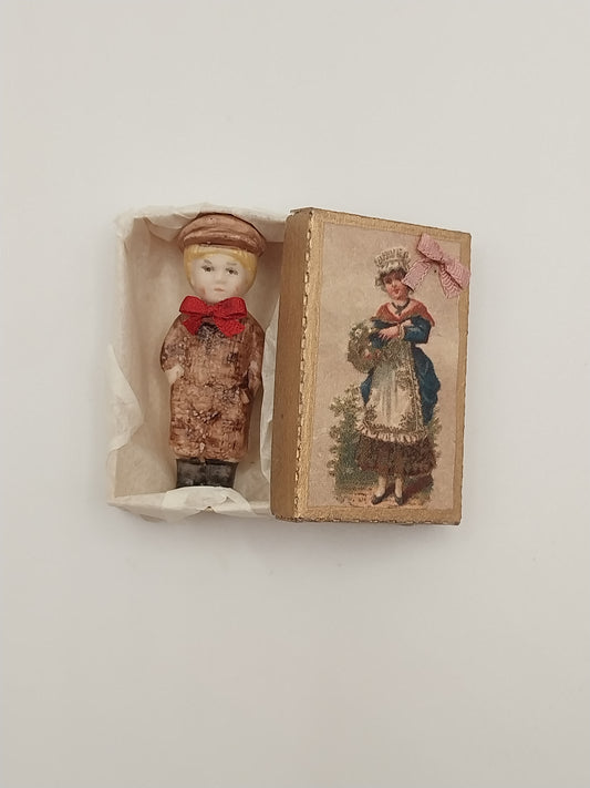 Porcelain Vintage Boy Doll In Box, Large