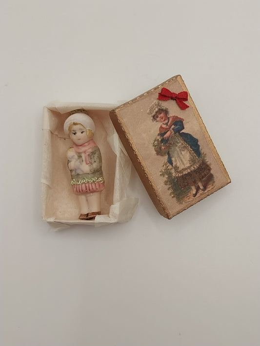 Porcelain Vintage Girl Doll In Box, Large