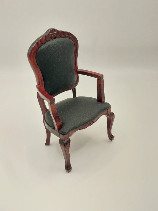 Arm Chair, Black Leather, Mahogany