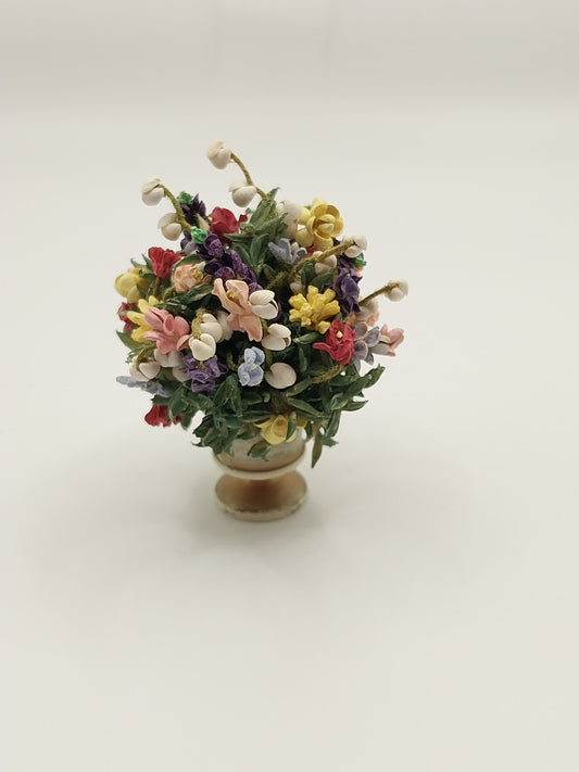 Dried Floral Arrangement in Handpainted Pot