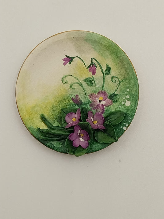 Pansy Plate with Raised Flowers, Handpainted