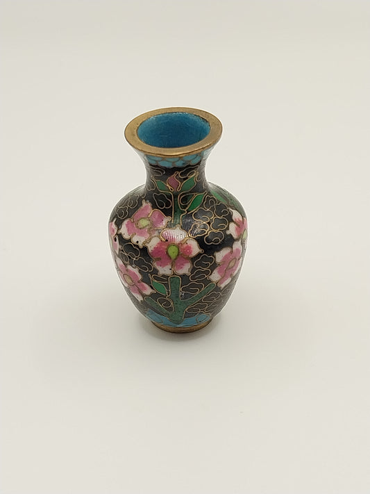 Cloisonne Vase, Black with Pink Flowers