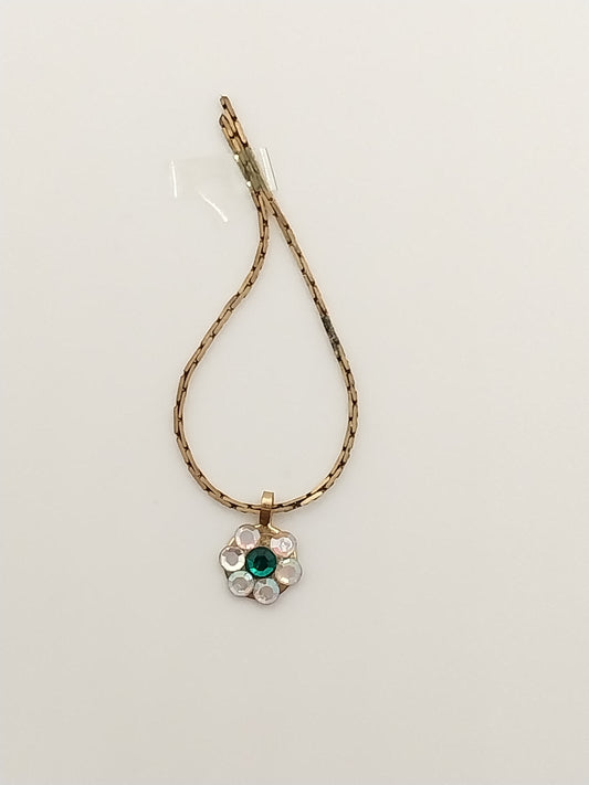 Gold Necklace with Green & White Crystal Medallion
