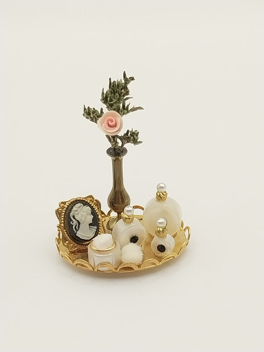 Gold Perfume Tray with Cameo & Rose