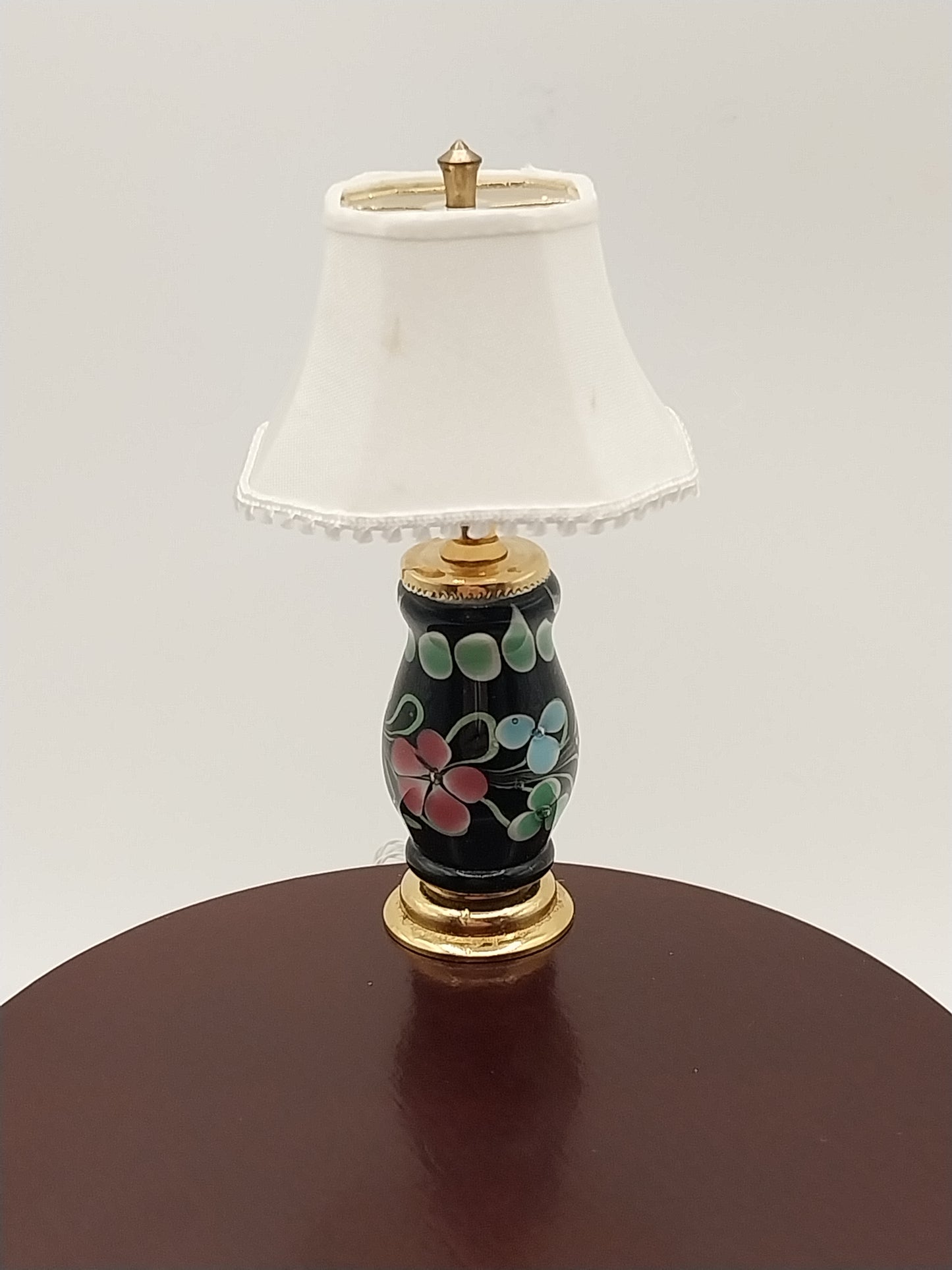 Lamp With Floral Glass Base, Ivory Silk Shade