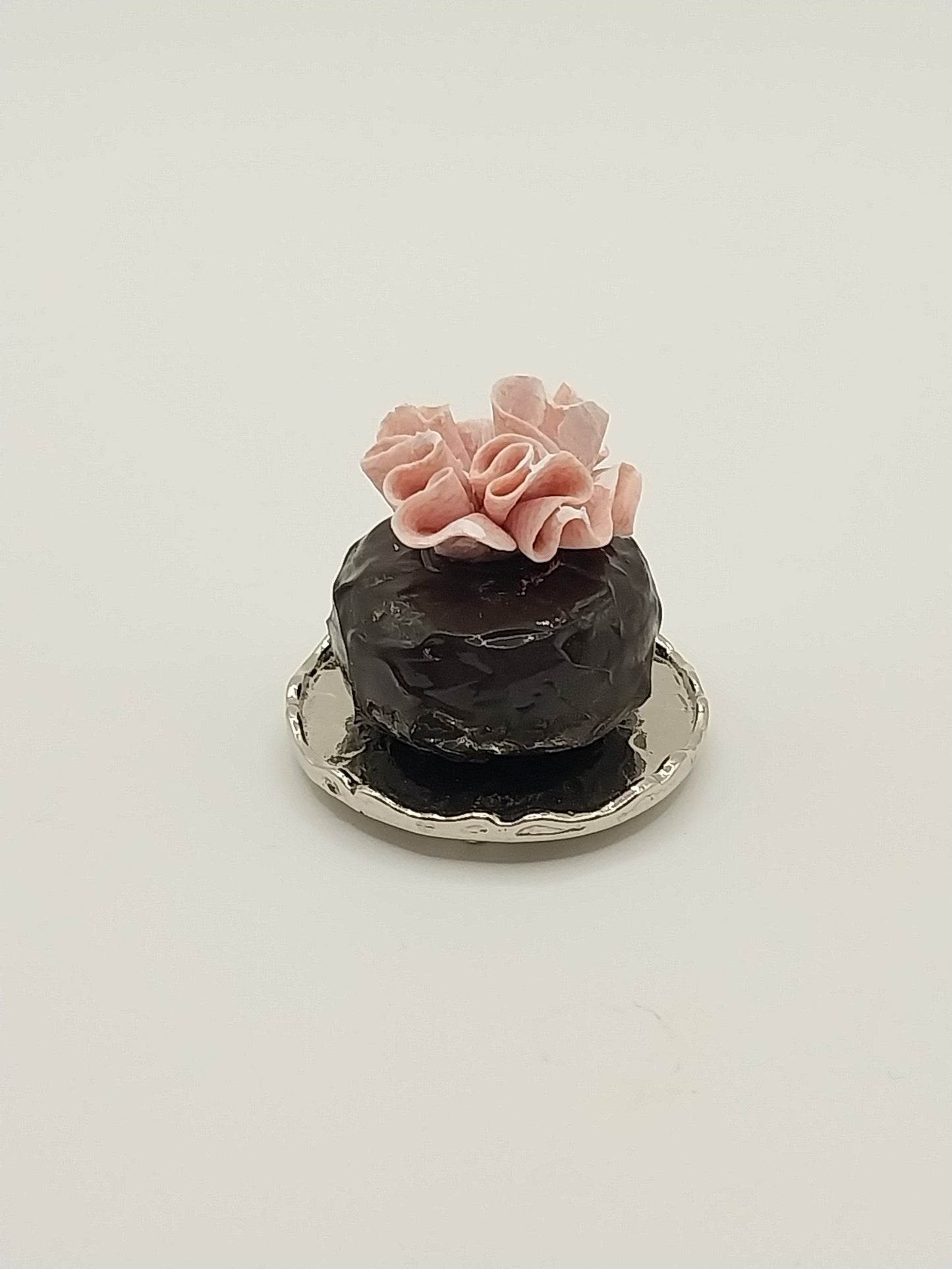 Chocolate Cake Strawberry Rose On Silver Tray