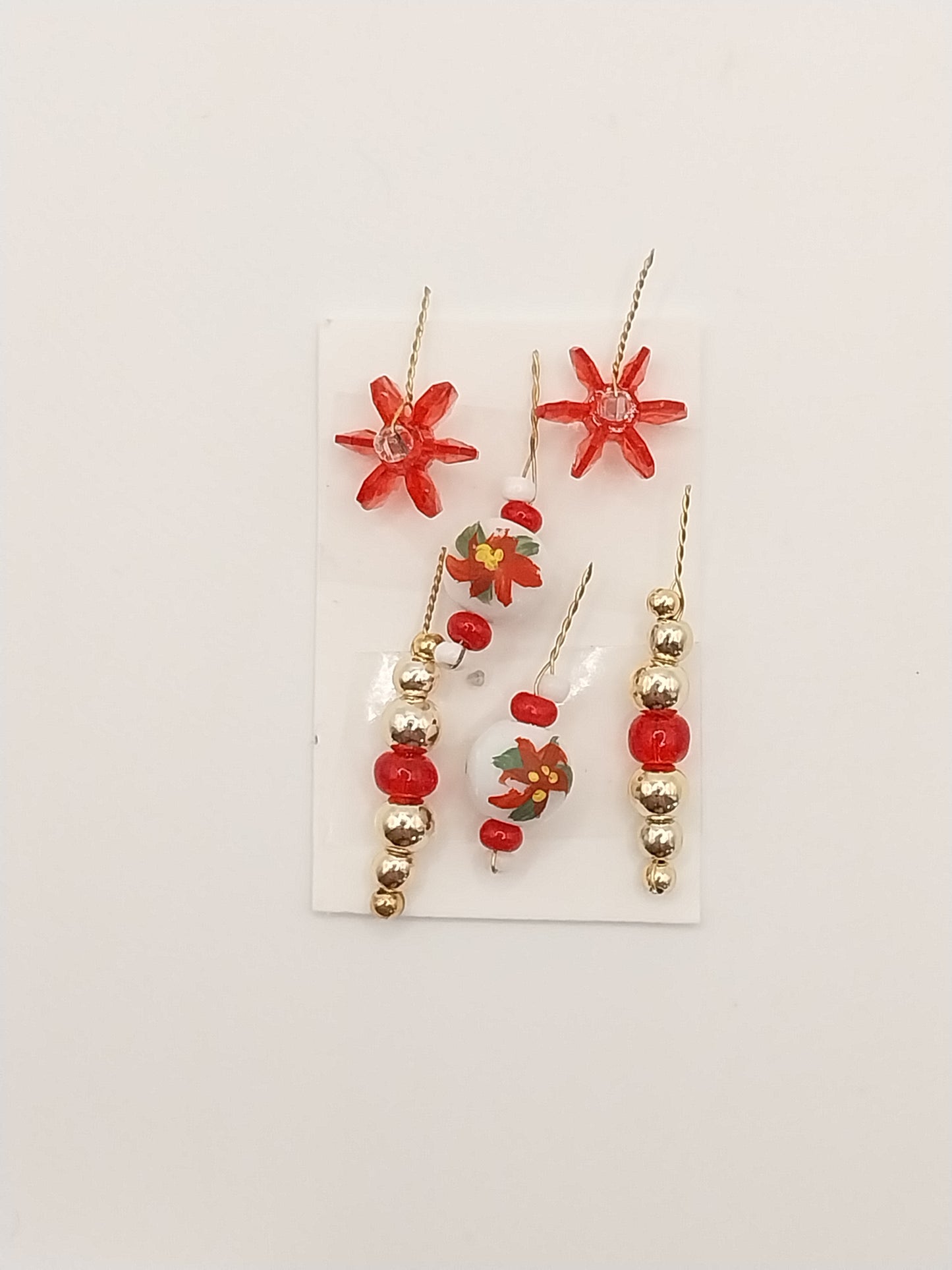 Red & Gold Ornaments, Handmade, 6pc