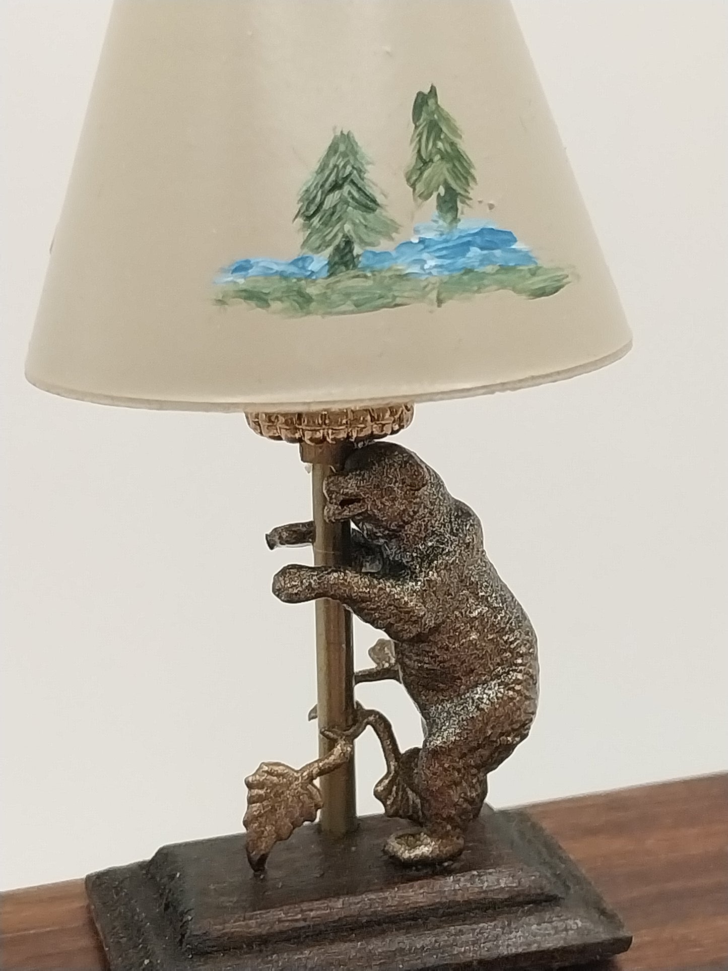 Bronze Bear Lamp With Handpainted Shade