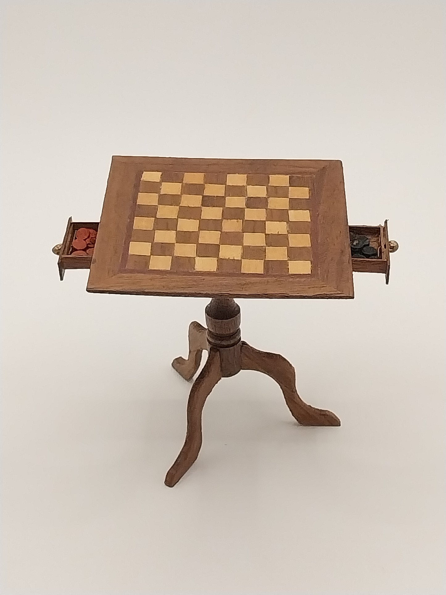 Inlaid Chess Table With Pieces, Signed