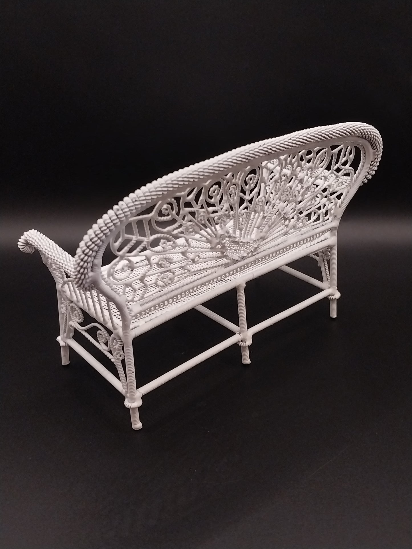 Wire Wicker Settee With Rolled Arms, White