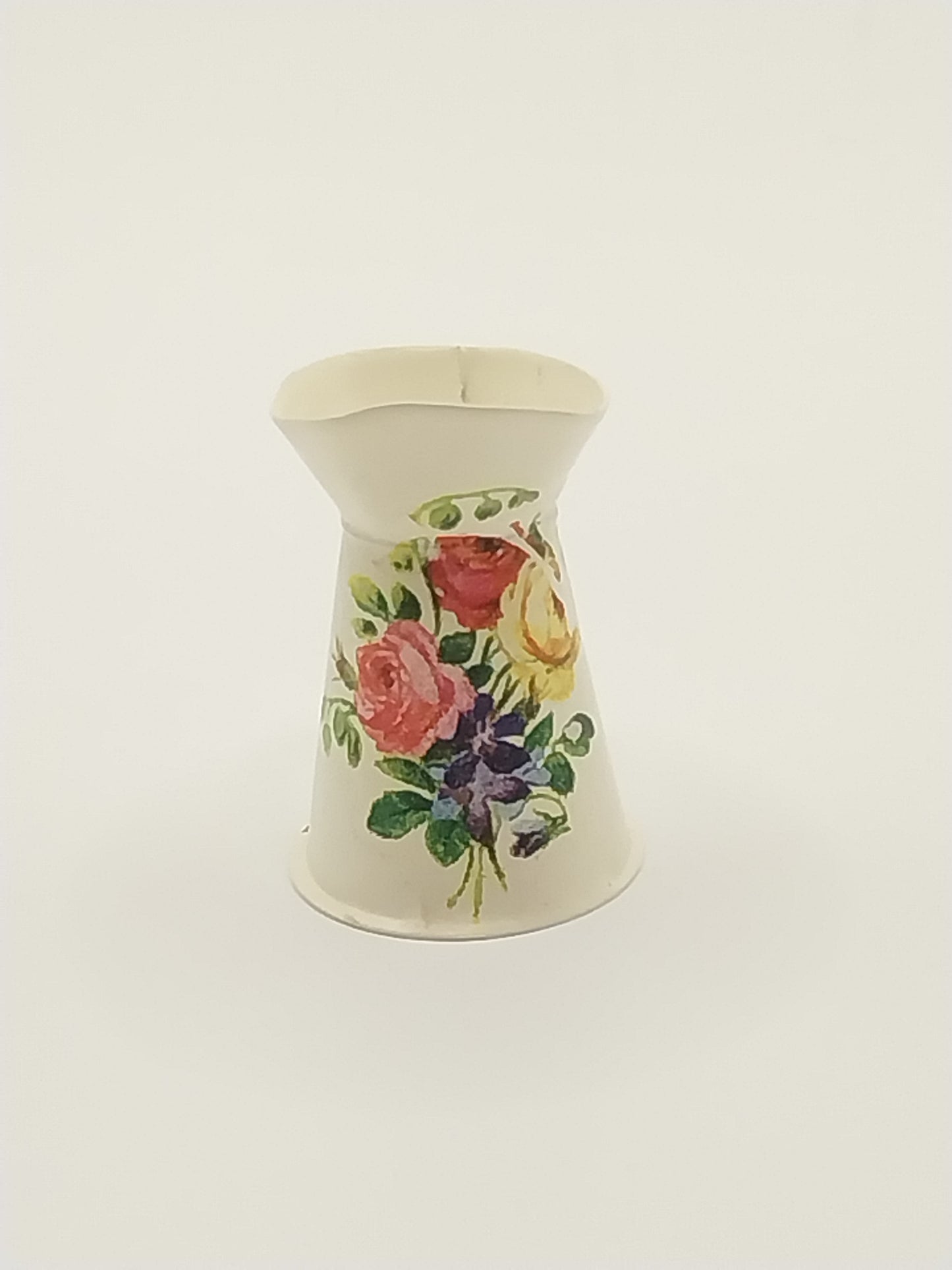 Tin Pitcher, Floral Decal
