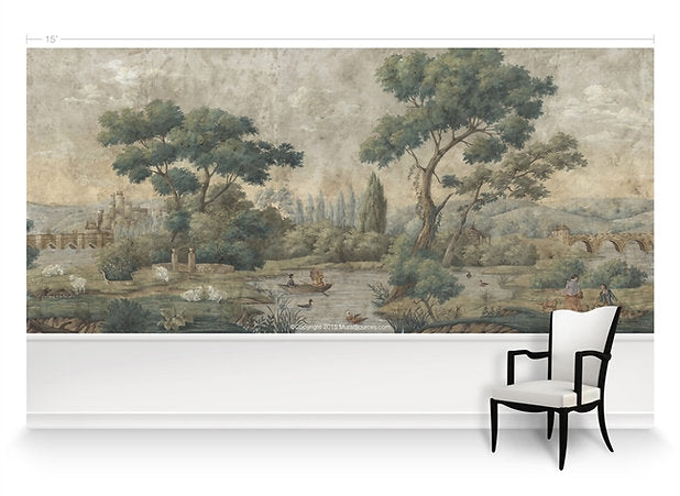 English Park Scene Panorama Wallpaper Mural, 1pc