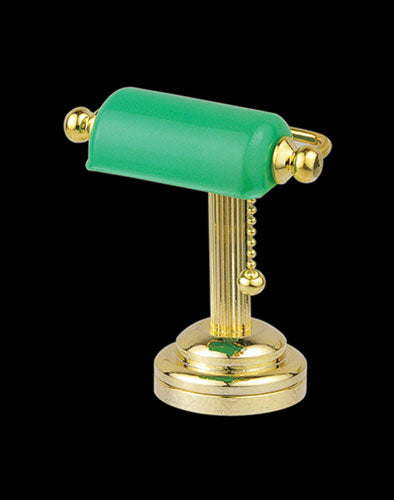 Desk Light with Wand, Brass with Green Shade, LED Battery