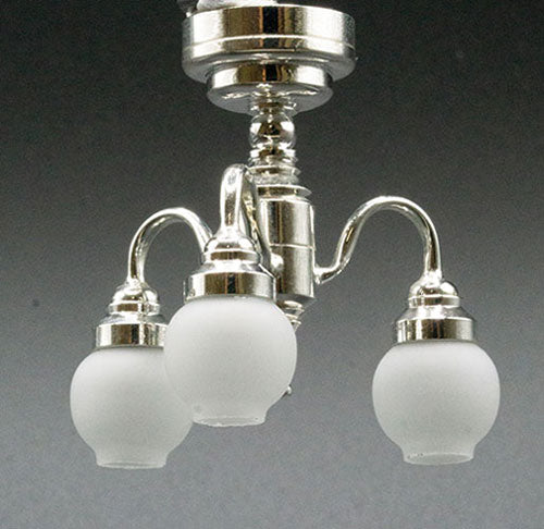 3 Arm Frosted Globe Silver Chandelier, LED Battery