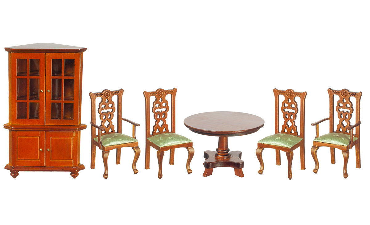 Dining Room Set, Walnut, Green, 6pc