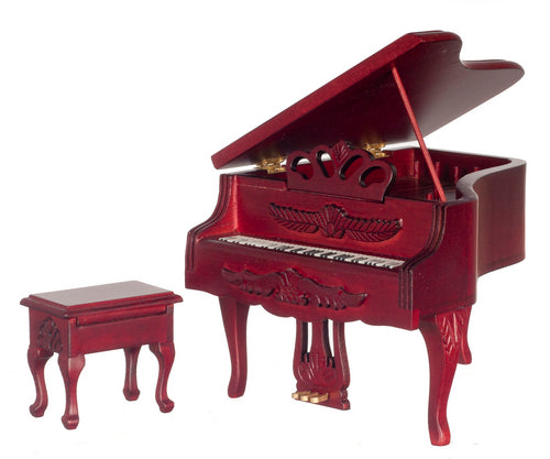 Carved Piano & Stool, Mahogany