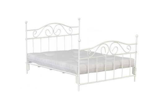 Double Iron Bed with Mattress, White