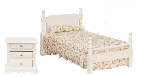 Twin White Bed and Nightstand
