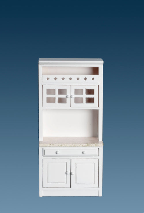 White Cabinet with Shelves Marble Top