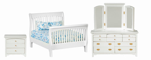 Slat Bedroom Set, White, 3pc