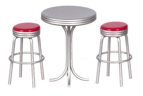 Tall Table with 2 Stools, Red