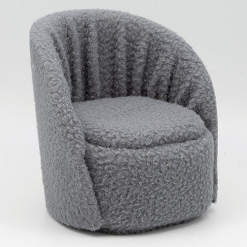 Round Chair, Gray Faux Sherpa