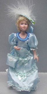 Victorian Porcelain Lady Doll, Light Blue