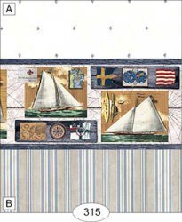 1/2" Scale Sail Ships & Blue Polka Dot Wallpaper, A