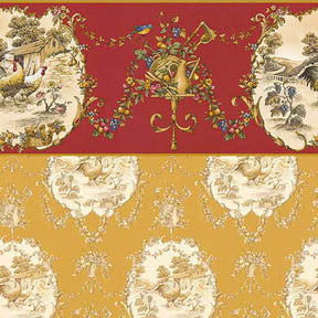Chicken Red Toile Wallpaper, C