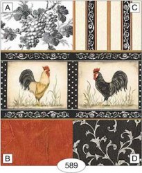 French Kitchen Rooster Red Plaster Wallpaper, B